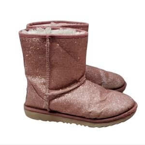 Ugg Australia Women Glitter Pink short li Sheepskin Leather Boots shoes sz 5